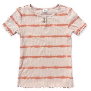 Old Navy Girl’s Orange Tie-Dye Striped Pullover Ribbed Short Sleeve Top Size 8